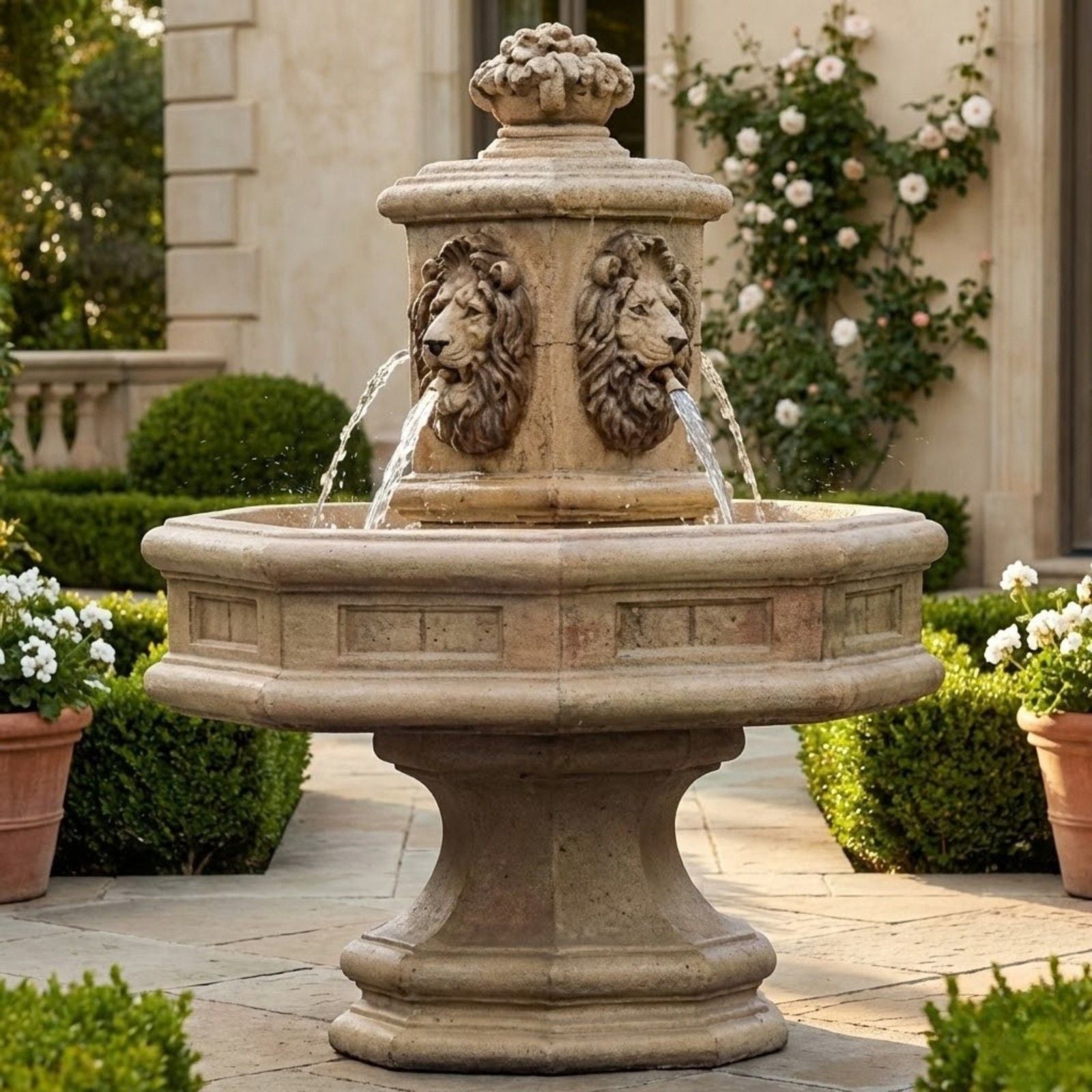 Classic Lion Cast Stone Outdoor Fountain