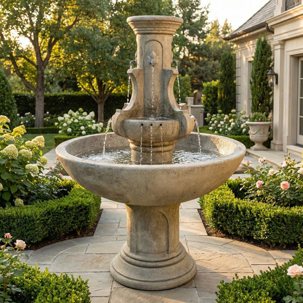 Courtyard Fleur De Lis Cast Stone Garden Fountain