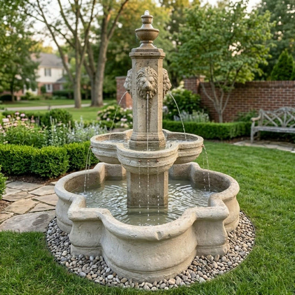 Diamante Lion Fountain with 66" Quatrefoil Basin