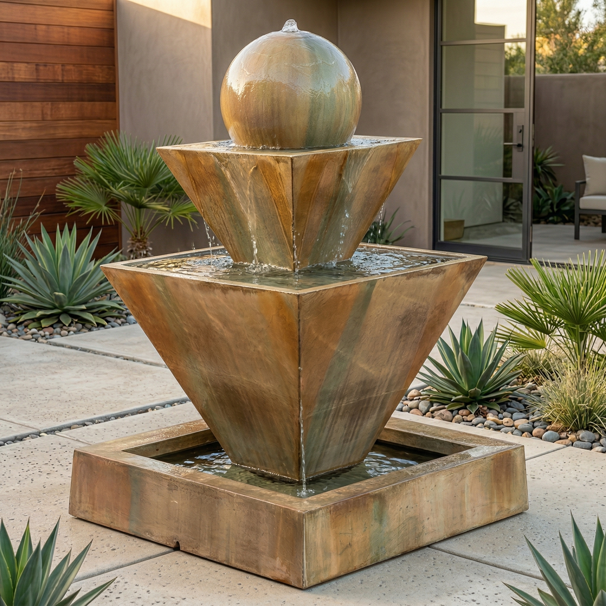 Double Oblique With Ball Outdoor Water Fountain