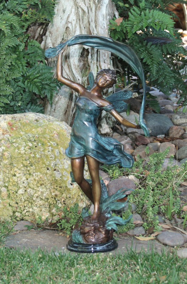 Brass Baron Dancing Fairy Garden Sculpture