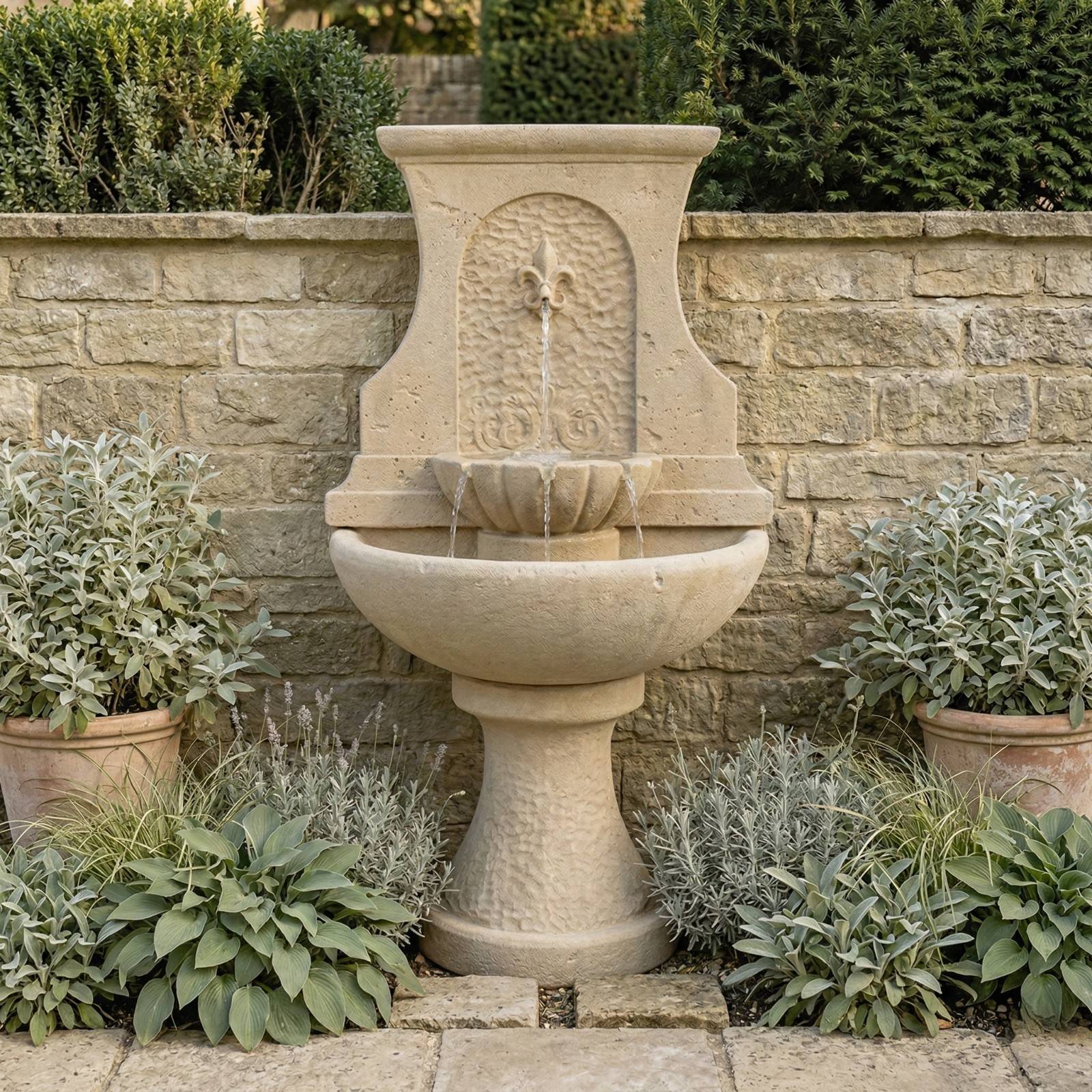 Floret Cast Stone Wall Outdoor Fountain