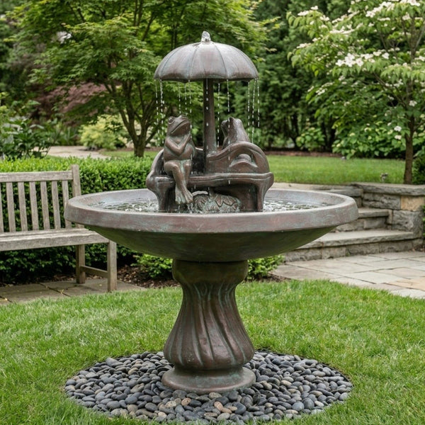 Frogs on Love Seat Cast Stone Fountain