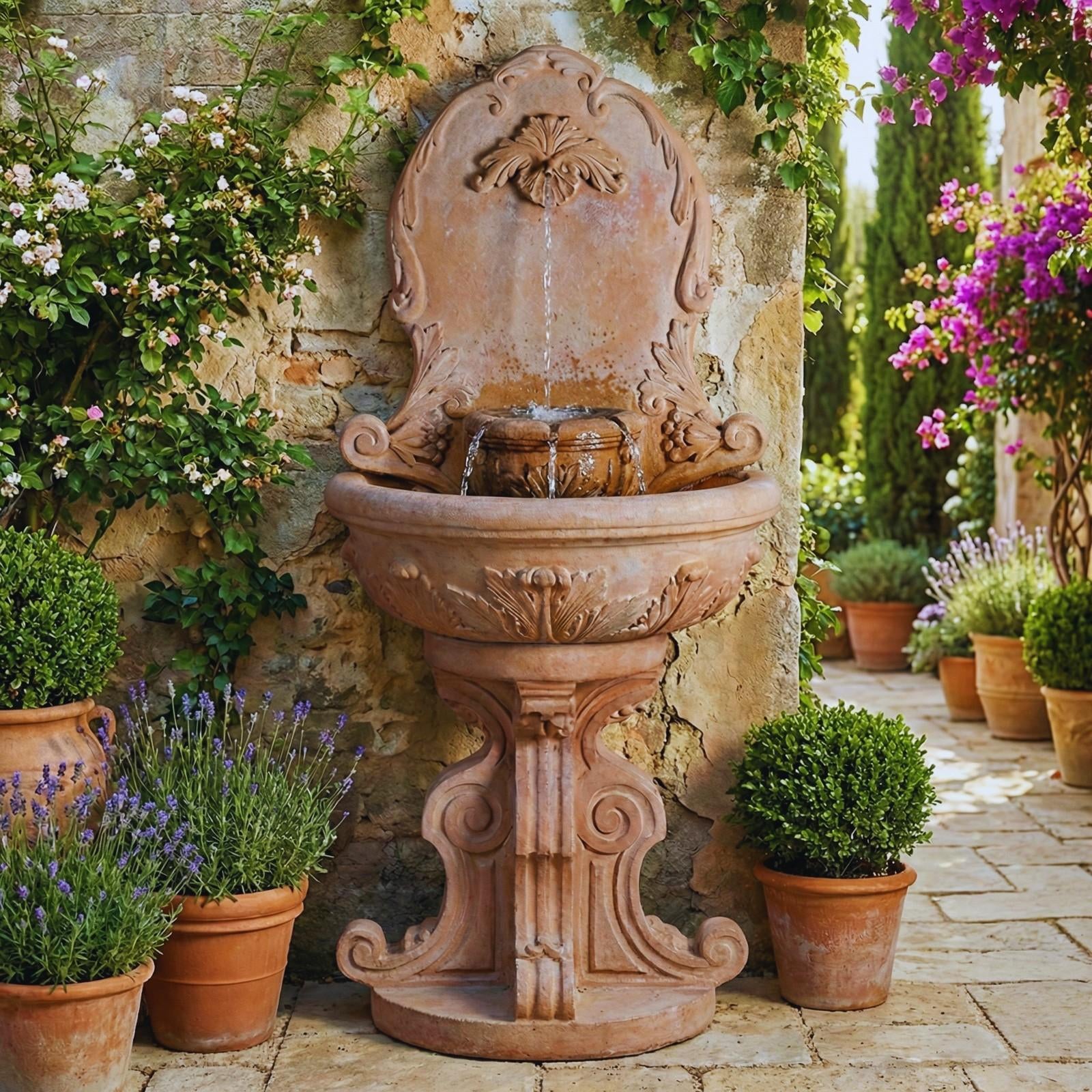 Garland Wall Cast Stone Outdoor Fountain