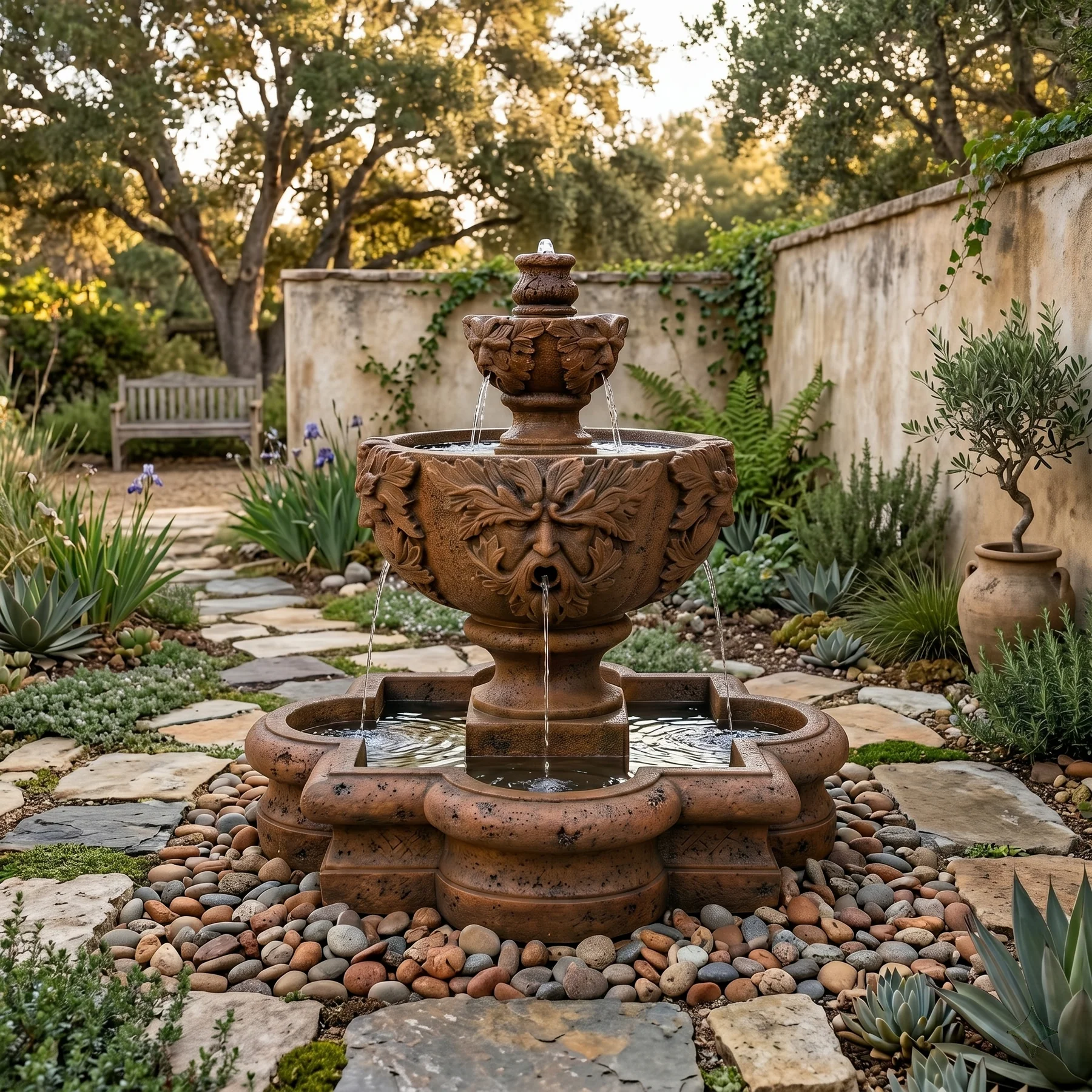 Greenleaf Majesty Tiered Garden Fountain in Quatrefoil Basin