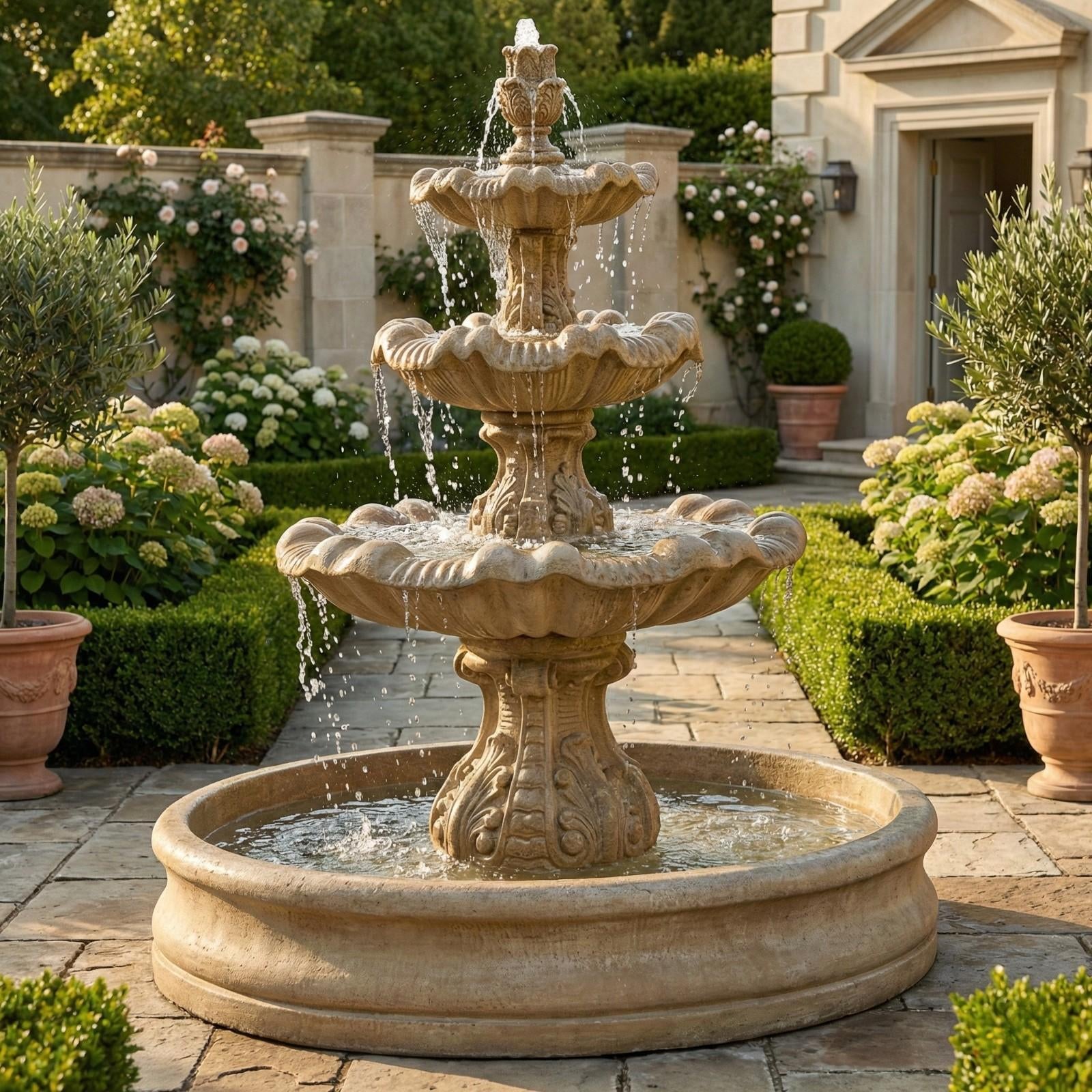 Italian 3-Tier Outdoor Water Fountain with 55" Basin