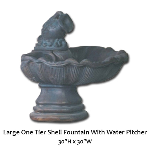 Large One Tier Shell Fountain With Water Pitcher