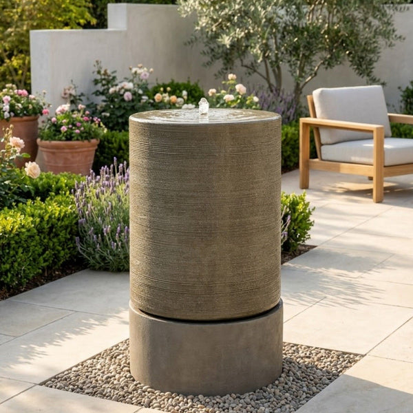 Large Ribbed Cylinder Garden Fountain