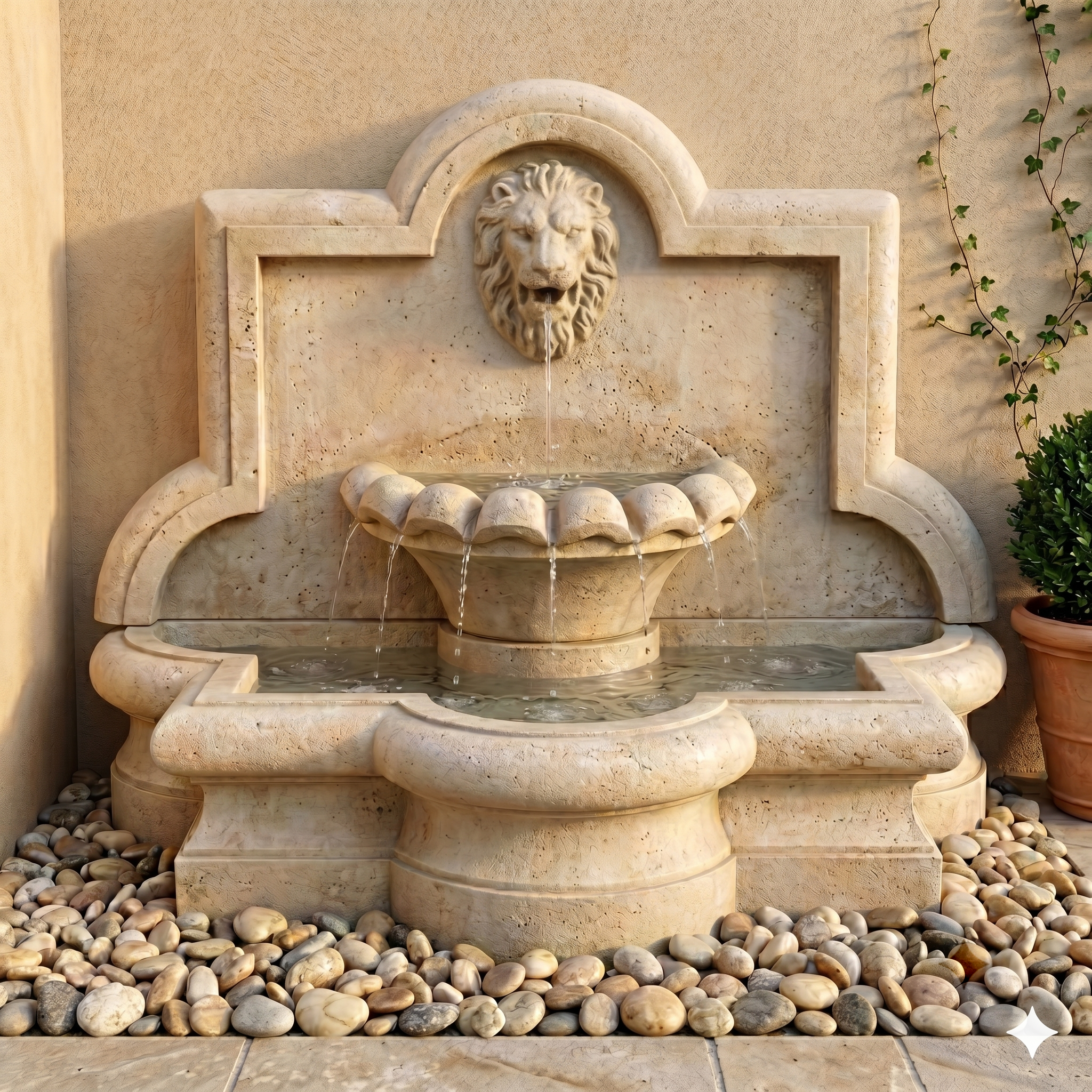 Large Lion Quatrefoil Outdoor Wall Water Fountain