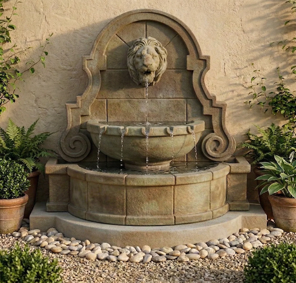 Liguria Lion Wall Fountain With Step