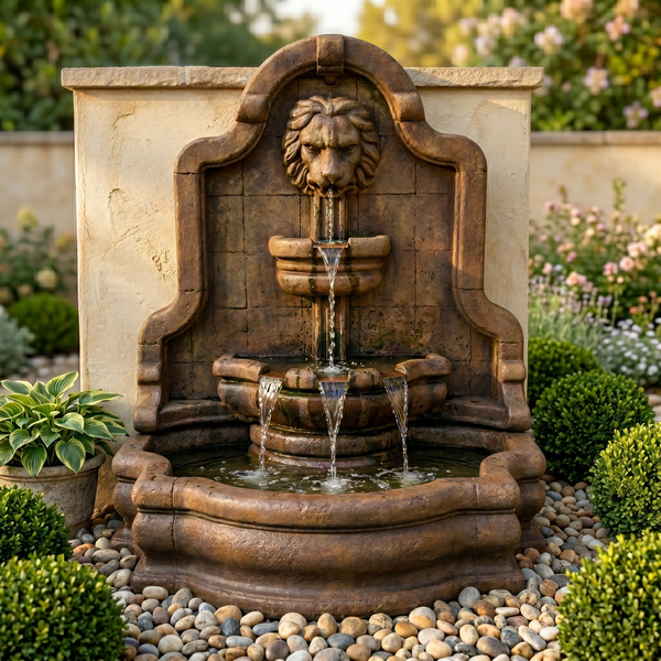 Lion Face Terrazzo Bella Fountain with Narrow Basin