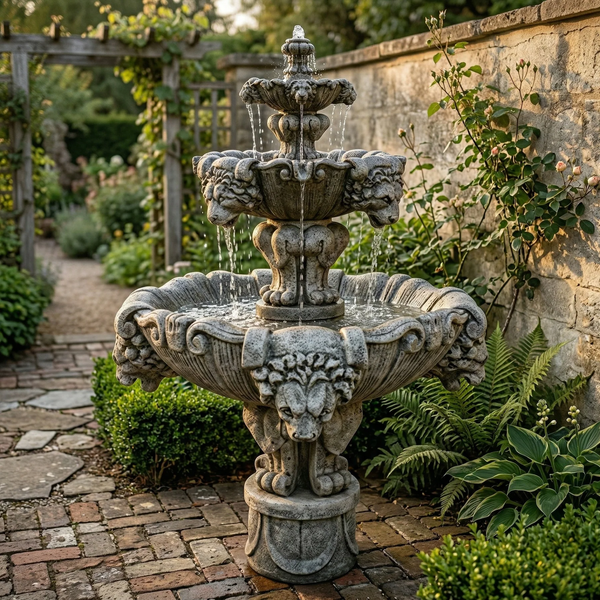Lion Tiered Outdoor Fountain - Medium