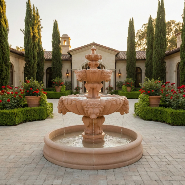 Lion Tiered Outdoor Fountain With 55 Inch Basin