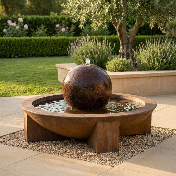 Elegant outdoor fountain centerpiece in residential garden