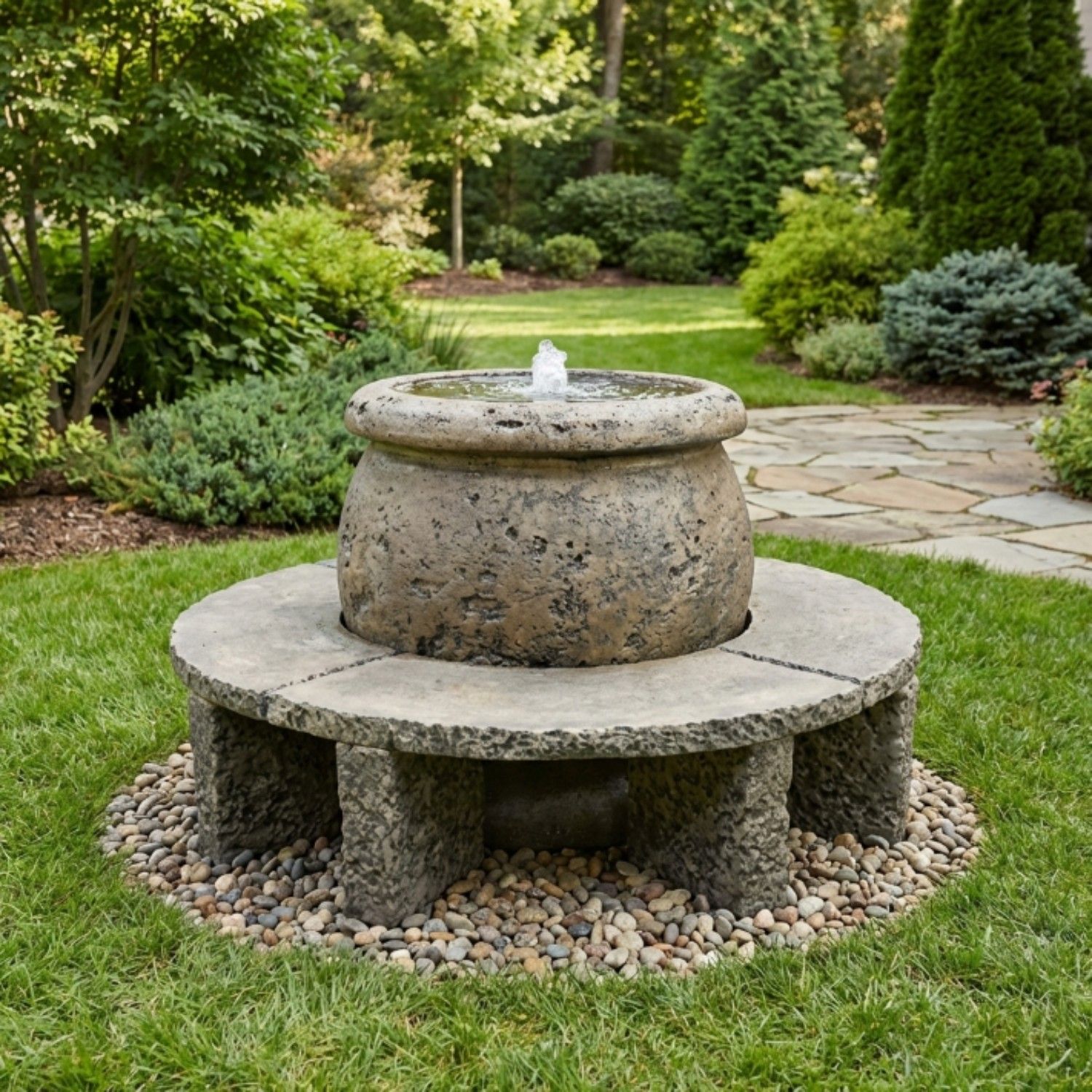 Mall Cast Stone Fountain with Granite Benches