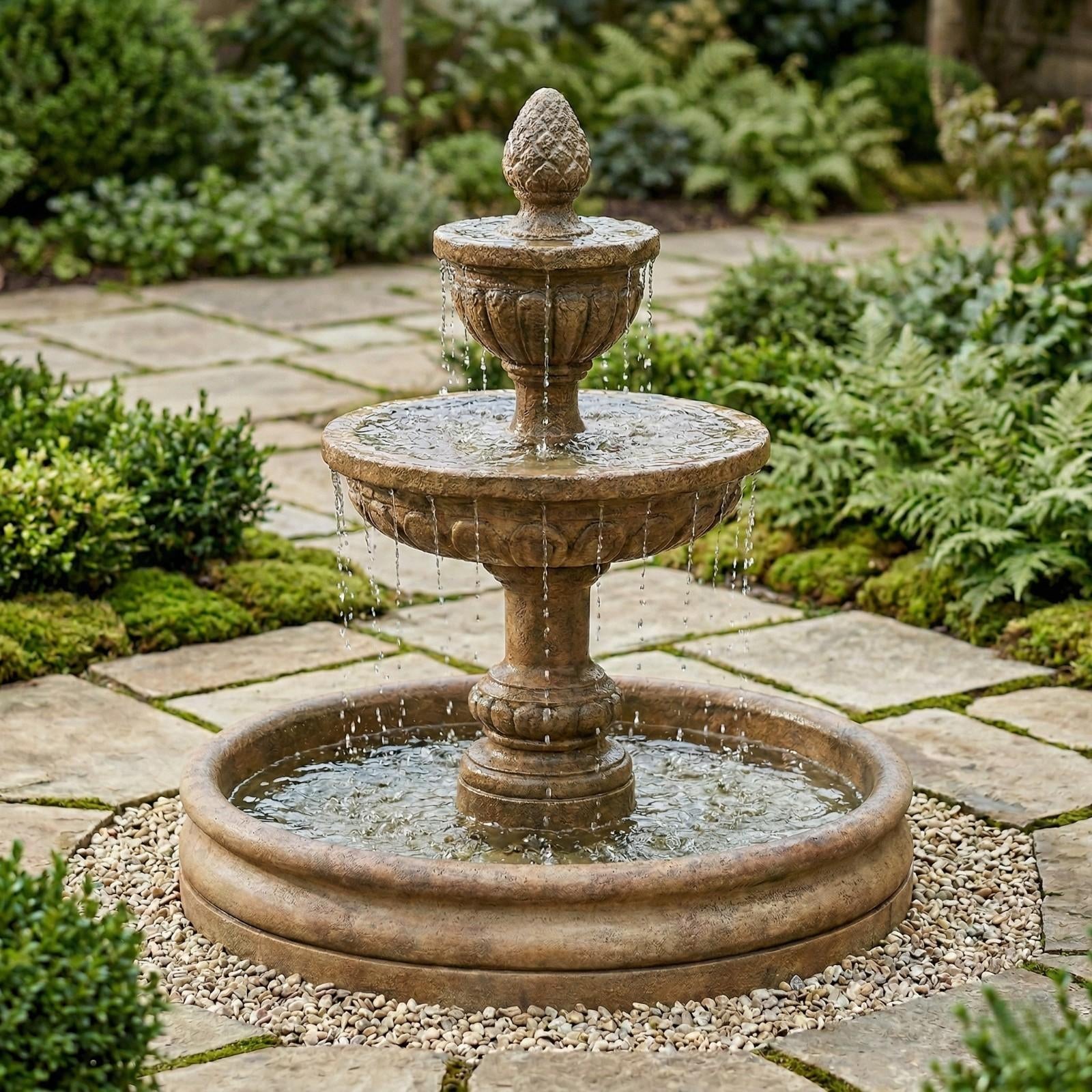 Mediterranean Cast Stone Garden Fountain With 46 Inch Basin