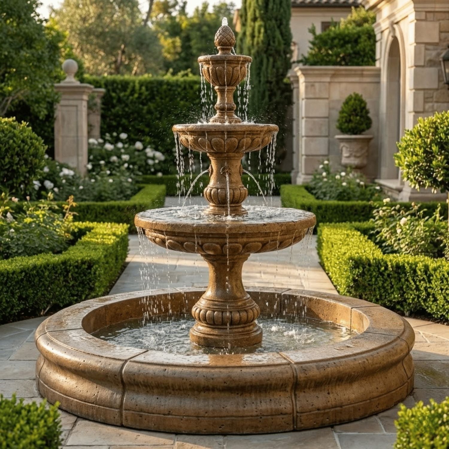 Mediterranean Fountain with Plumbed Spacer and Fiore Pond