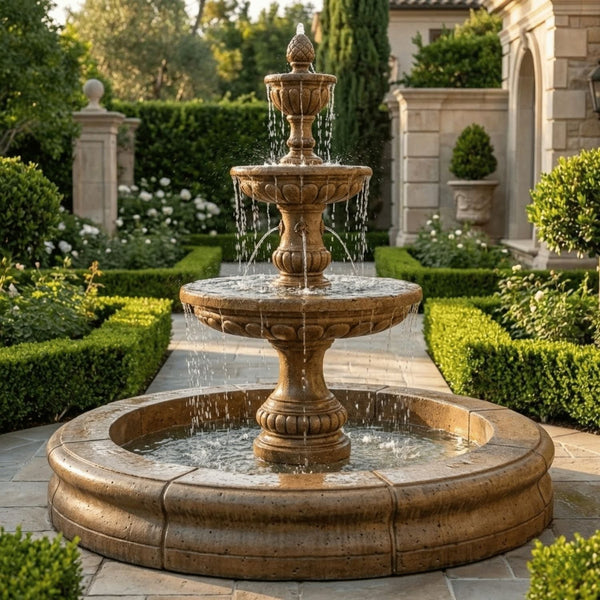 Mediterranean Fountain with Plumbed Spacer and Fiore Pond