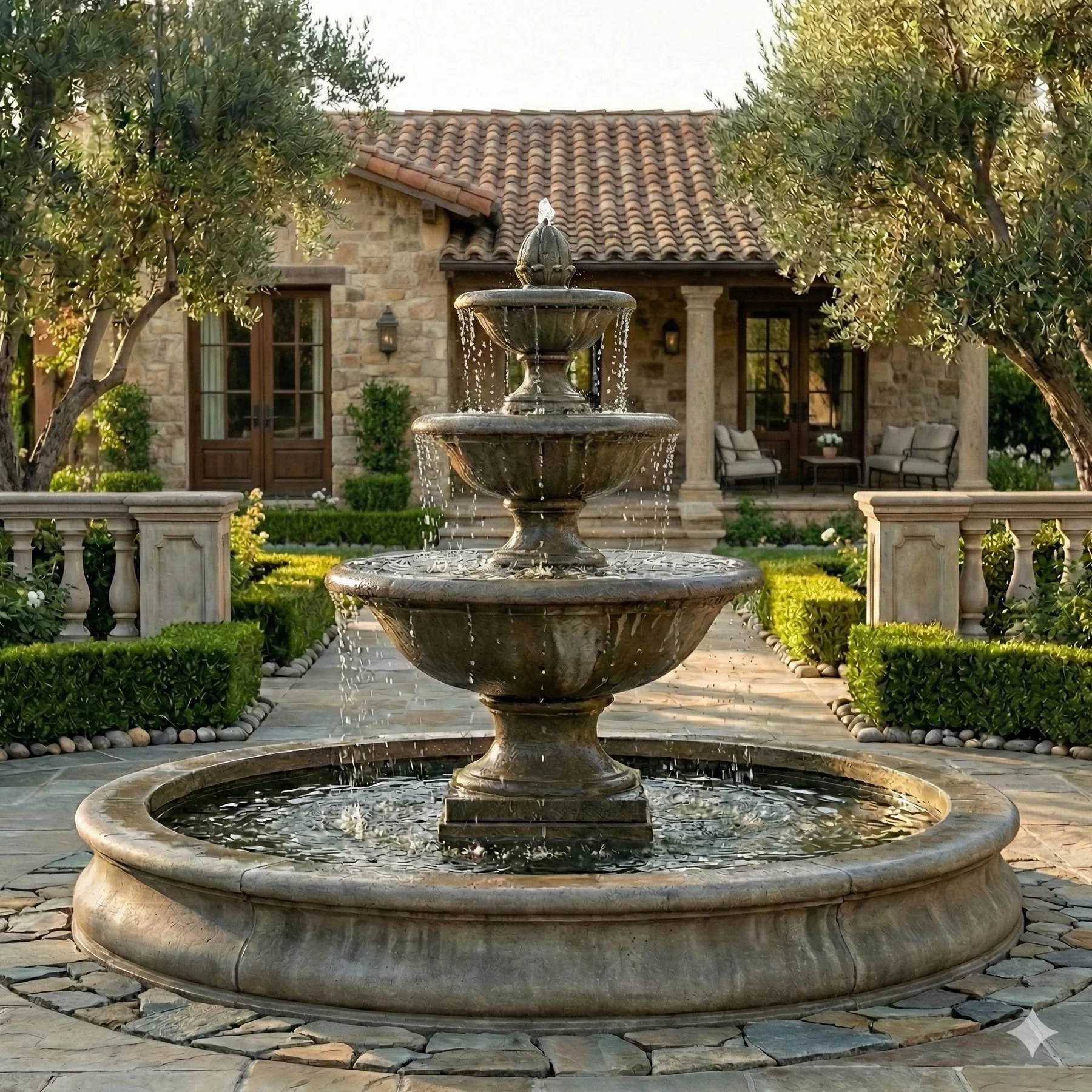 Monteros Tiered Outdoor Water Fountain in Basin