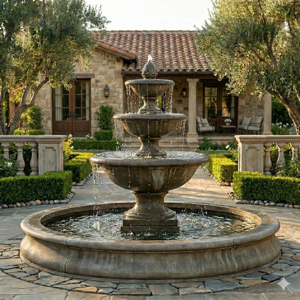 Monteros Tiered Outdoor Water Fountain in Basin