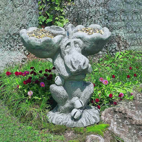 Moose Cast Stone Birdbath/Feeder