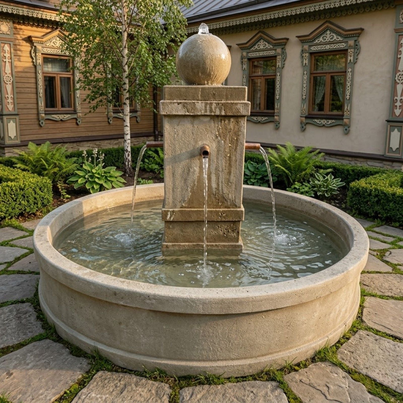 Napa Round Pond Fountain with Copper Spouts