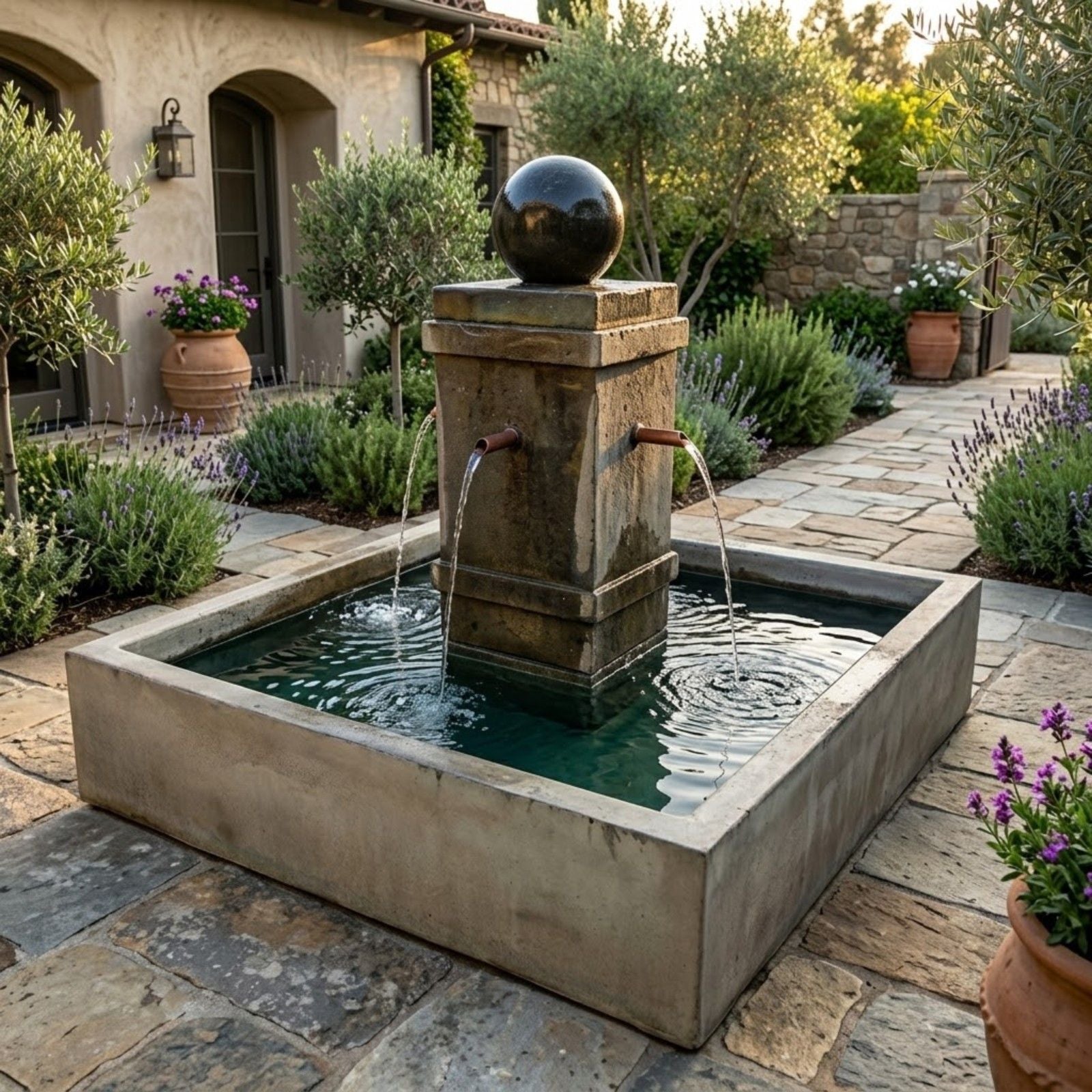 Napa Square Pond Fountain with Copper Spouts
