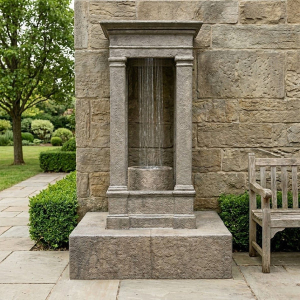 Old World Center Rain Outdoor Water Fountain, Tall with Column