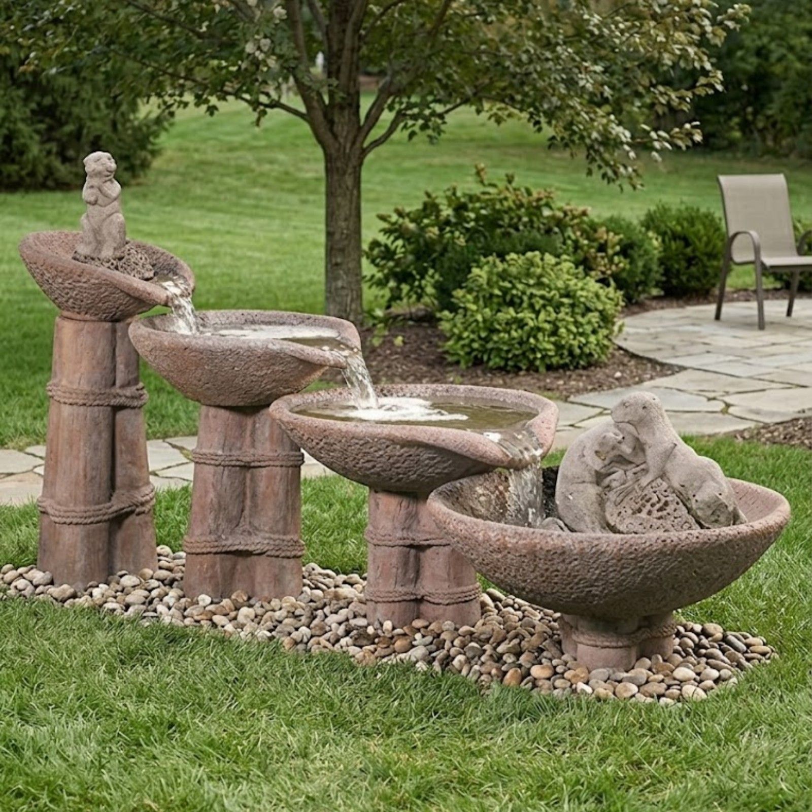 Otter Tiered Cast Stone Outdoor Fountain