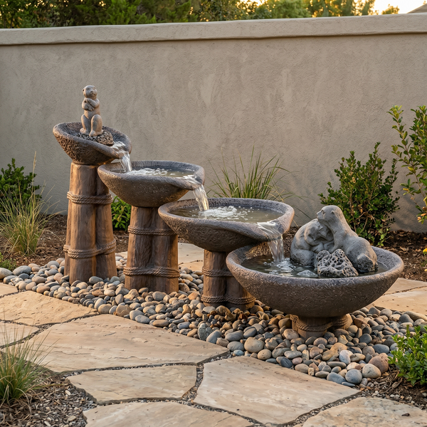 Otter Tiered Cast Stone Outdoor Fountain