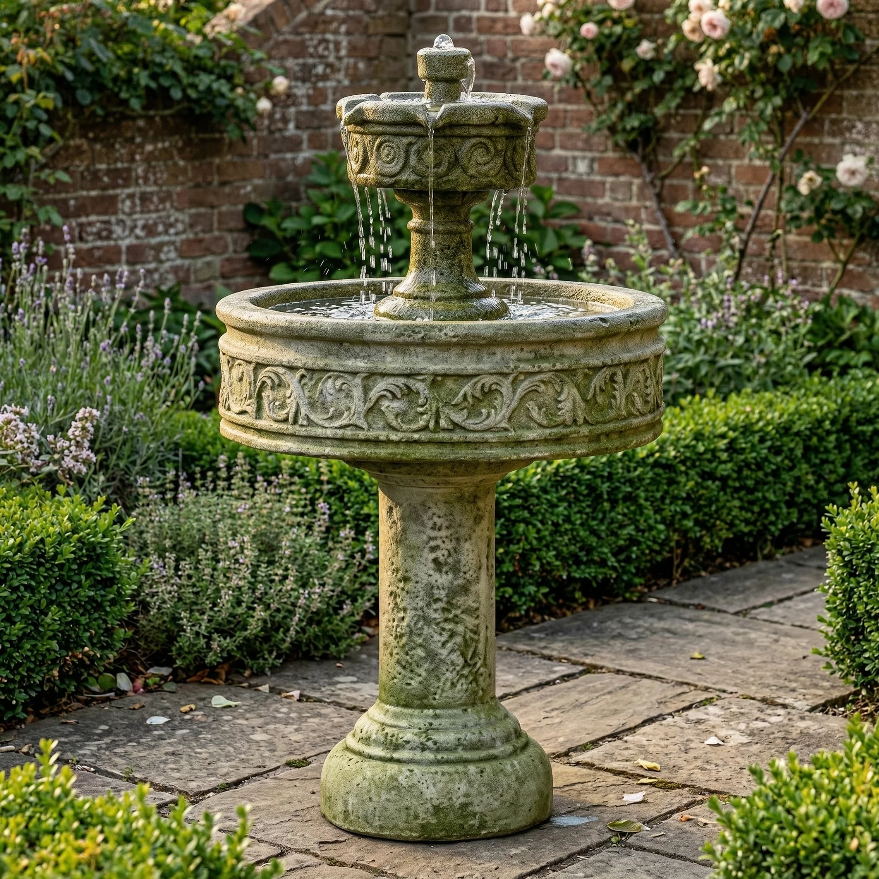 Paestum Two Tier Outdoor Water Fountain with Tall Base