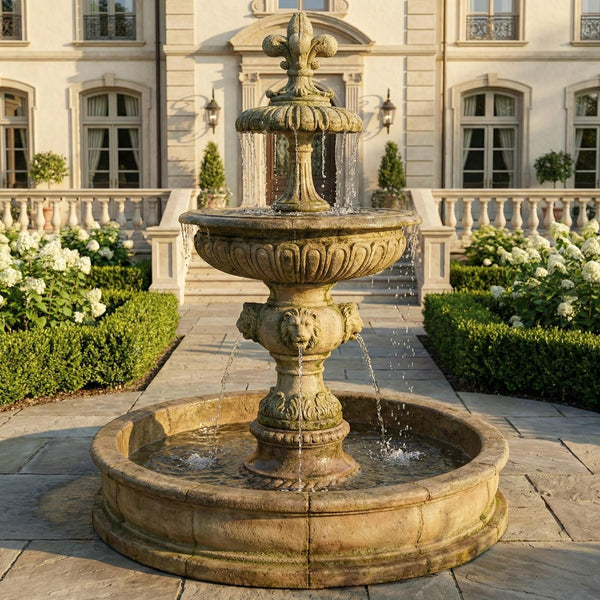 Piazza Veneta Outdoor Fountain With Lions Piped For Pond