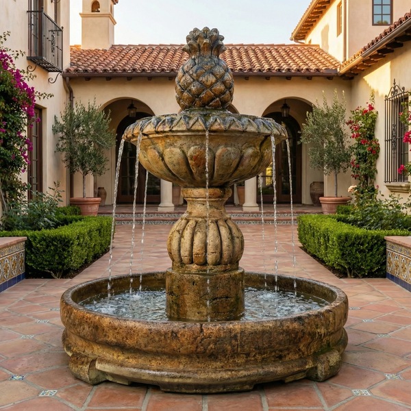Piña Cascada Outdoor Fountain in Rondo Pool