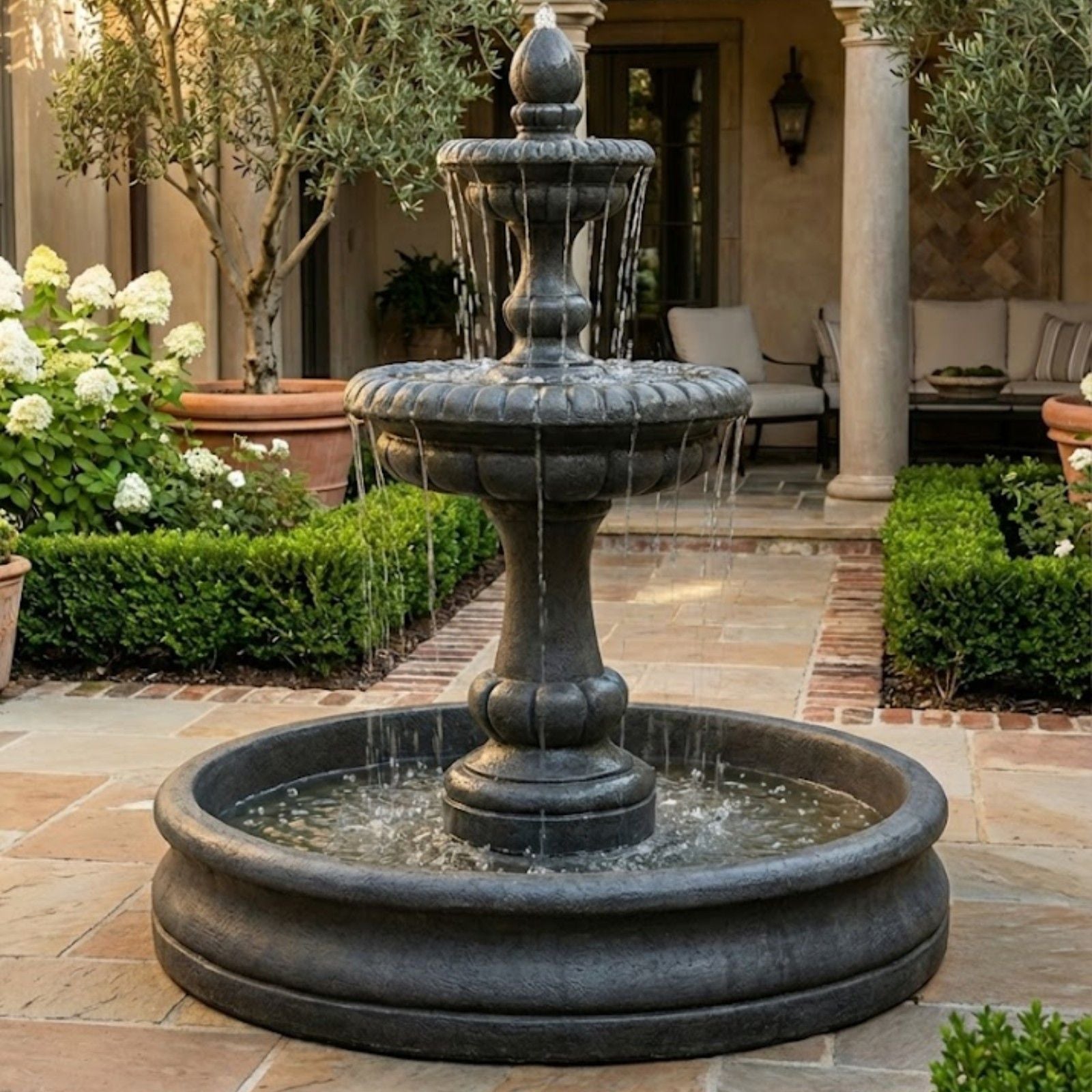 Pioggia Cast Stone Tiered Outdoor Fountain with 55" Basin