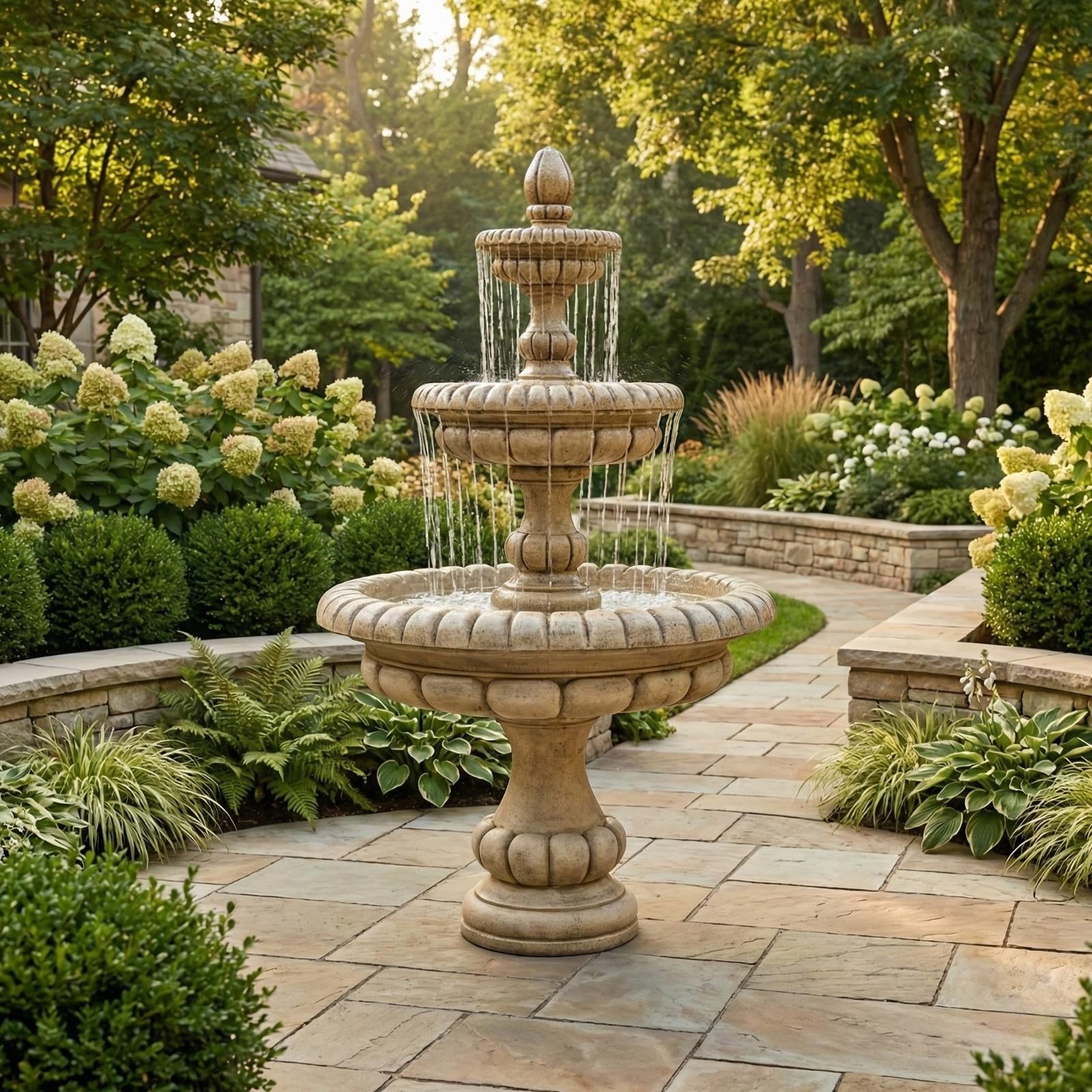 Pioggia Large Outdoor Fountain with Fiore Pond