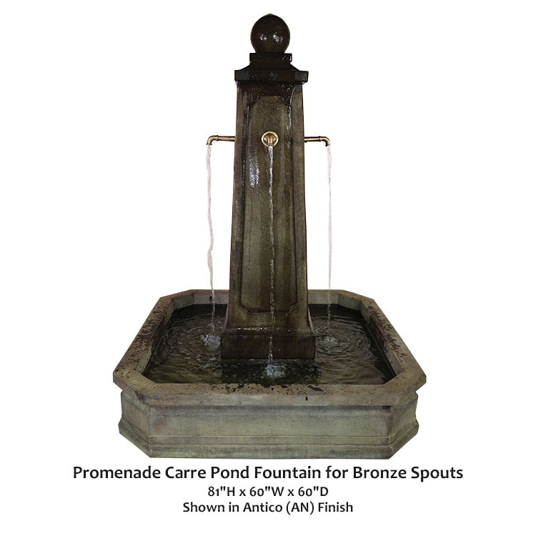 Promenade Carre Pond Fountain for Bronze Spouts