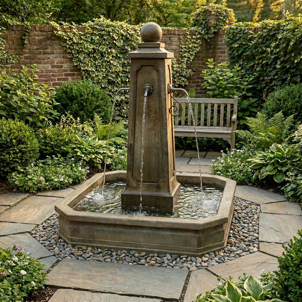 Promenade Carre Pond Fountain for Rustic Spouts