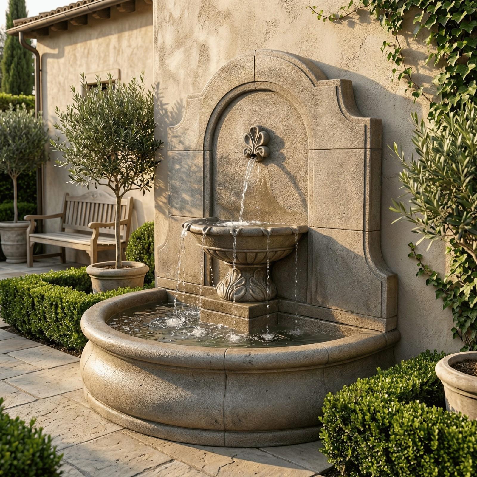 Provincial Cast Stone Wall Outdoor Fountain With Plain Basin
