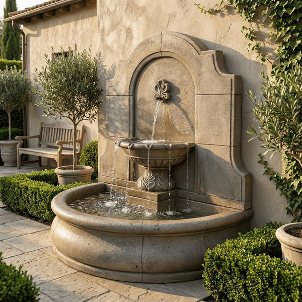 Provincial Cast Stone Wall Outdoor Fountain With Plain Basin