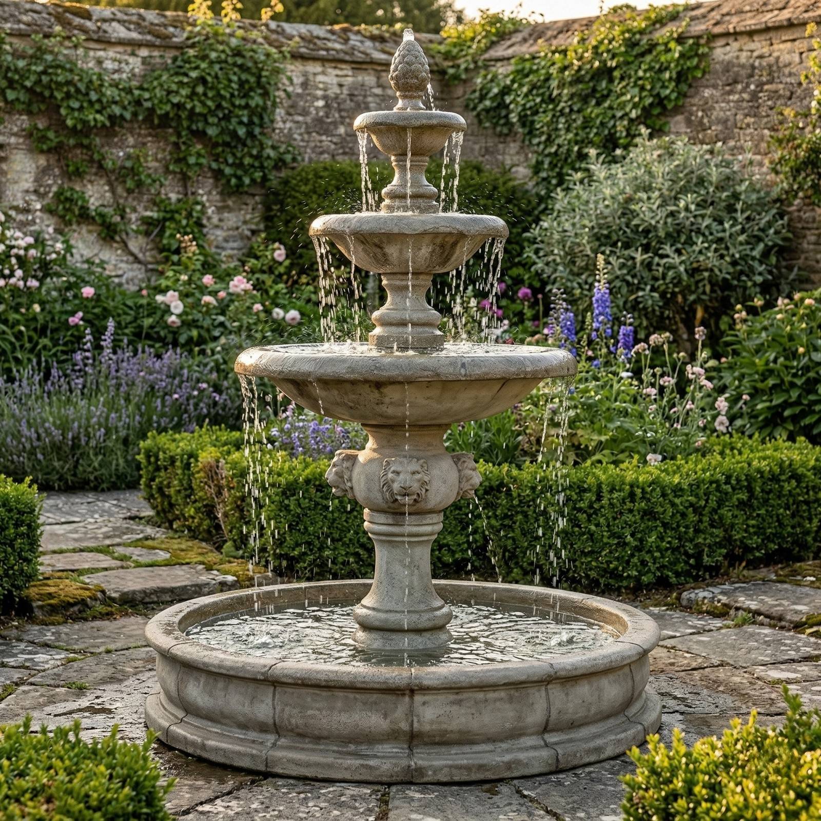 Quattro Lion Three Tier Pond Fountain