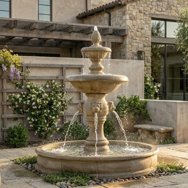 Quattro Lion Two Tier Pond Fountain