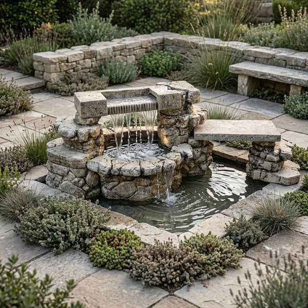 Rainbow Falls Outdoor Water Fountain With Bench