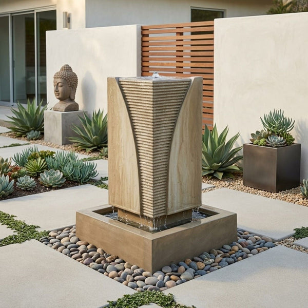 Ribbed Monolith Garden Water Fountain