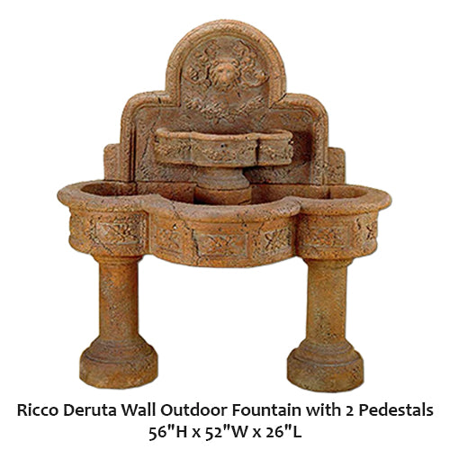 Ricco Deruta Wall Outdoor Fountain with 2 Pedestals