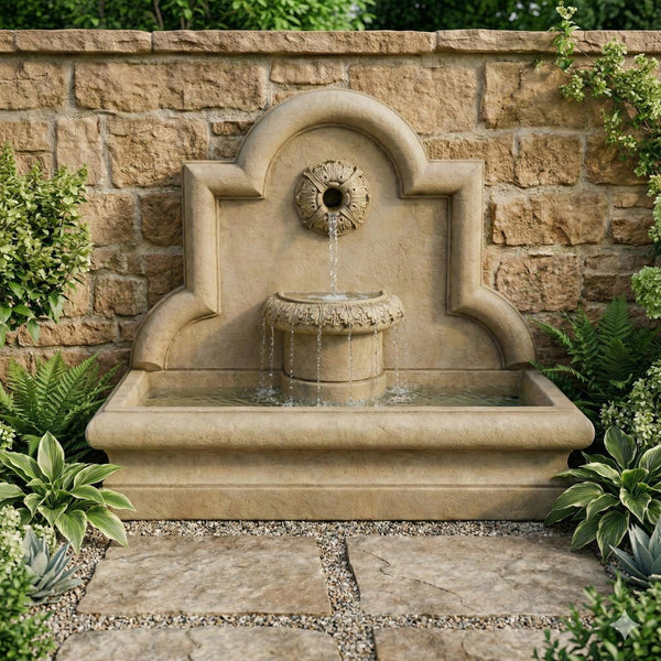 Rosette Cast Stone Wall Outdoor Fountain