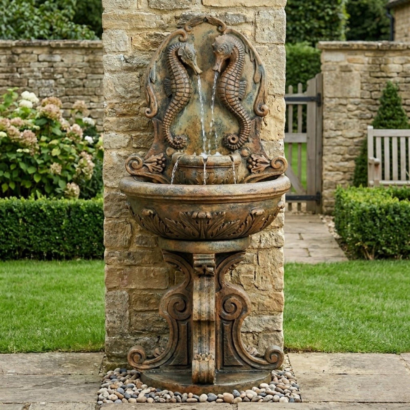 Sea Horse Wall Outdoor Fountain