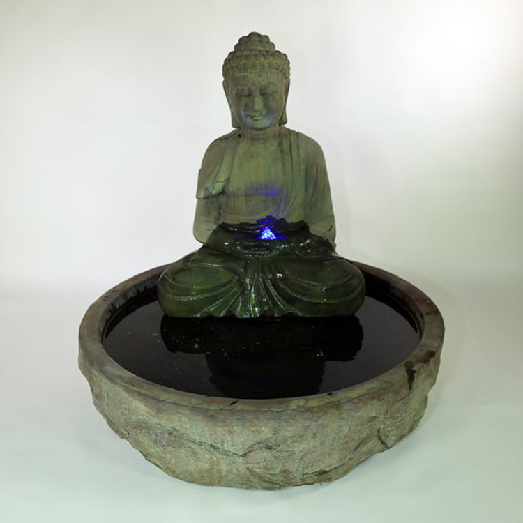 Serene Basalt Buddha Fountain