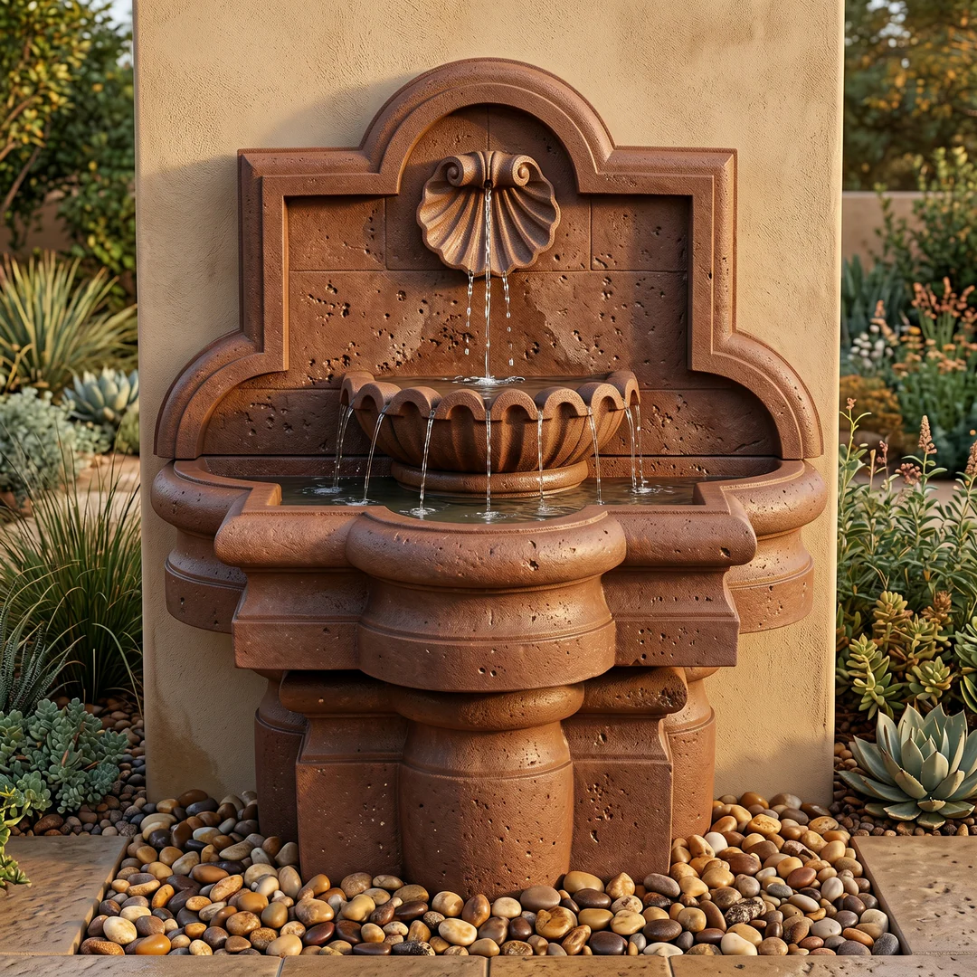 Shell Quatrefoil Wall Outdoor Fountain - Small