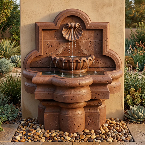 Shell Quatrefoil Wall Outdoor Fountain - Small