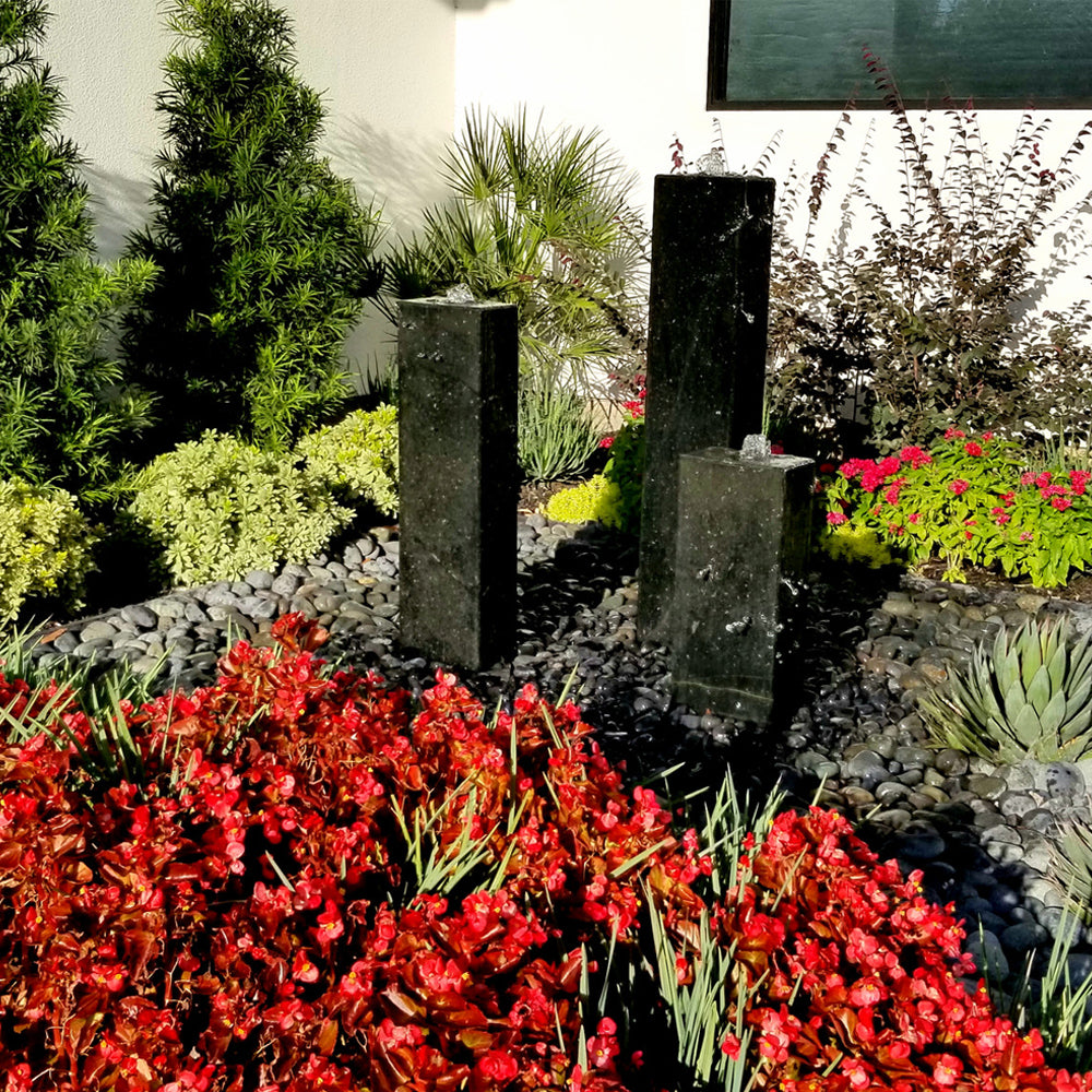 Smooth Black Granite Triple Stone Fountain - Outdoor Fountain Pros
